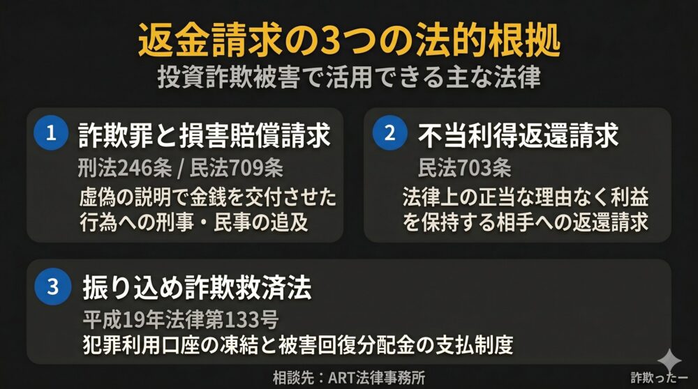 返金請求の3つの法的根拠のインフォグラフィック
