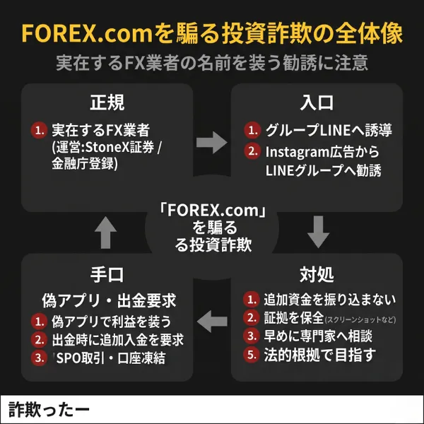 OREX.comを騙る投資詐欺の全体像|インフォグラフィック