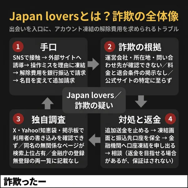 Japan loversの詐欺の全体像を示すインフォグラフィック